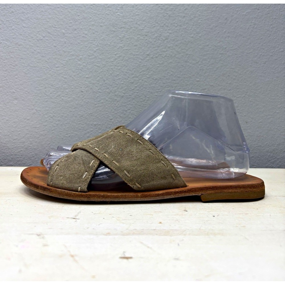 Frye Brown/Beige Suede Avery Pickstitch Crisscross Slide Sandals Size 7